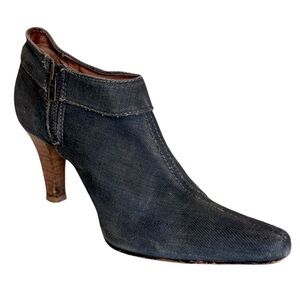 ZARA • Elegant Dark Blue Distressed Jean Material Ankle Booties Boot Shoes